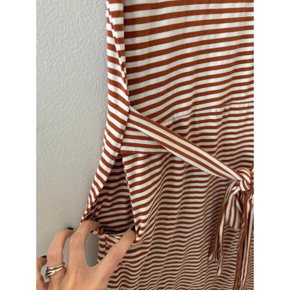 Merokeety Dress Women's Small Striped T-shirt Tie Waist Short Sleeve Pockets - Picture 2 of 6